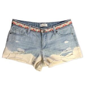 Jessica Simpson Embroidered Frayed Hem Distressed Denim Shorts